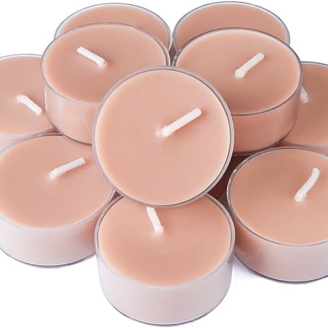 Natural Velvet Wood Scented Soy Wax Tealight Candles Bulk, Aromatherapy Luxury Tea Candle Set of 12-4 Hour Burning Great Gift